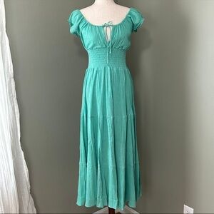 NWT Chaudry turquoise blue green maxi dress women off the shoulder‎ small